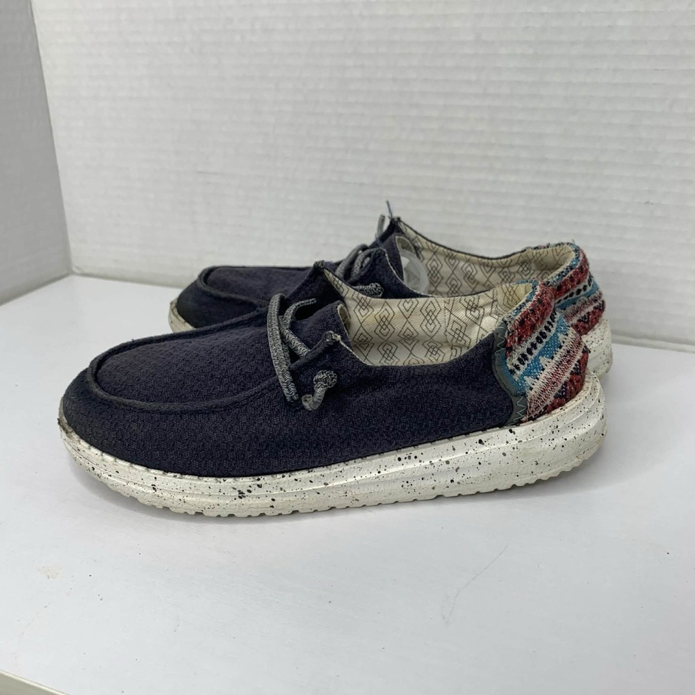 Hey Dude Wendy Youth Aztec Tribe Navy Slip-On Shoes Size US K13
